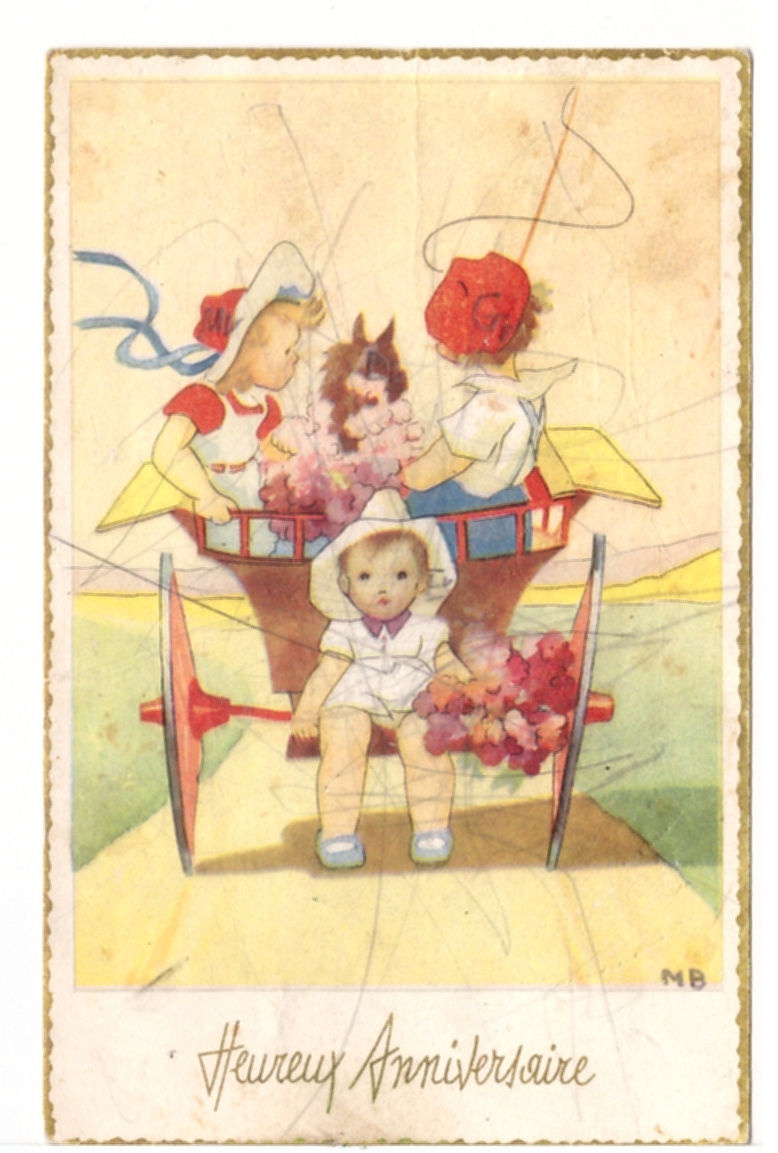 Heureux Anniversaire Happy Birthday Children Cart Vintage Belgium Postcard Ebay