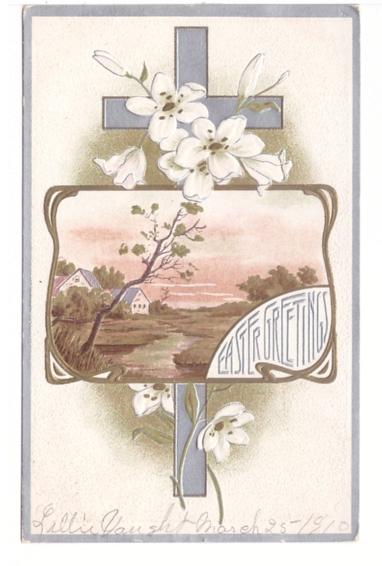 With Easter Blessings Vintage Postcard Embossed Easter Card Spring scene